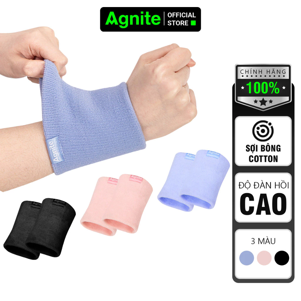Cặp 2 băng đeo cổ tay thể thao Agnite, chất liệu cotton thấm hút mồ hôi, phù hợp nhiều bộ môn thể thao - FL102