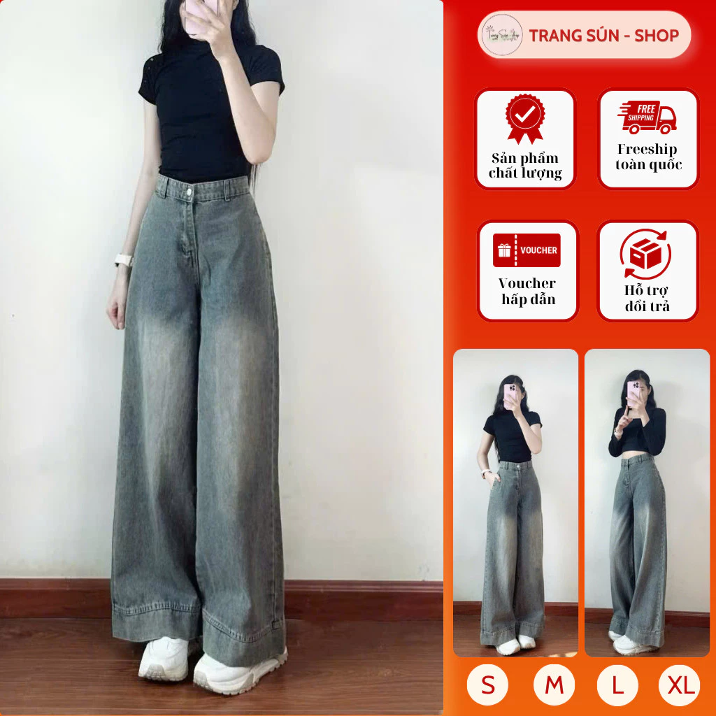 [Q6] Quần Jean Nữ Ống Suông Ống Rộng Lưng Cao Trang Sún Tôn Dáng Đi Học Đi Làm Hot Trend