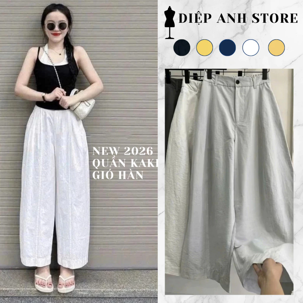 Quần Ống Rộng Nữ Vải Kaki Gió Hàn Quốc Quần Suông Nữ Cạp Cao Tôn Dáng Quần Ống Suông Nữ Basic 5 Màu