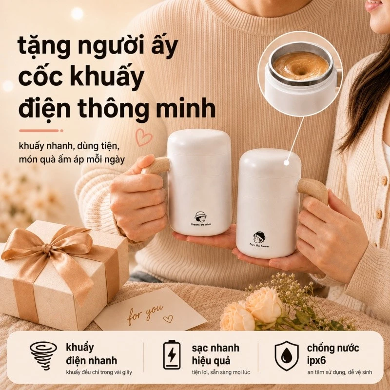 Cốc khuấy tự động từ tính – Thép không gỉ 304 có thể sạc lại, Máy khuấy cà phê điện, Cốc lắc Protein di động chống nước IPX6
