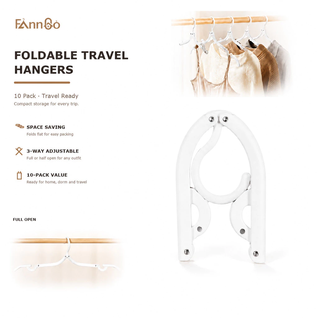 Móc treo nhựa trắng có thể gập lại FANNGO, bộ 10 chiếc, nhẹ, tiện dụng, đa năng, dùng cho nhà ở, văn phòng, ký túc xá, ngoài trời.