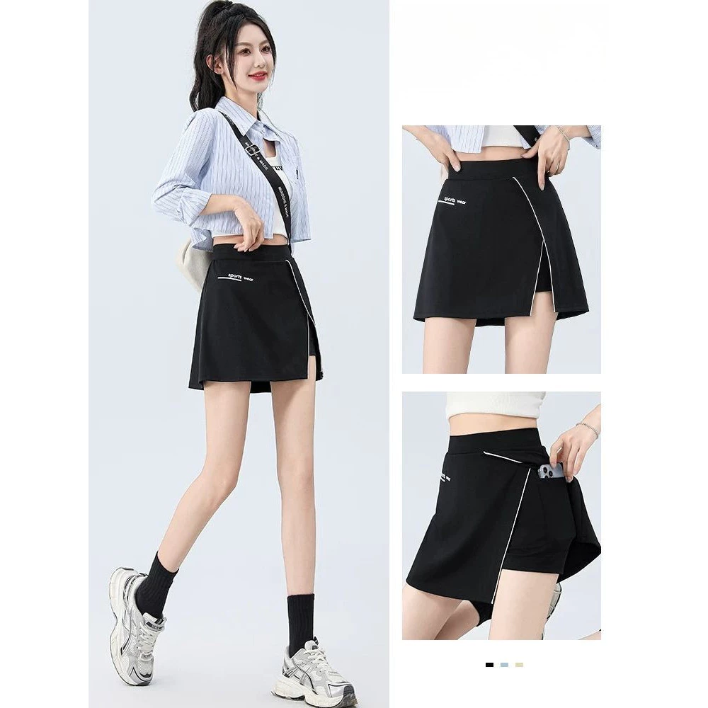 Váy chữ A xẻ tà thể thao cạp cao dành cho nữ có quần short tích hợp - Váy Tennis thể thao dáng rộng nhanh khô vừa vặn để chạy bộ, tập Yoga, tập luyện & mùa hè
