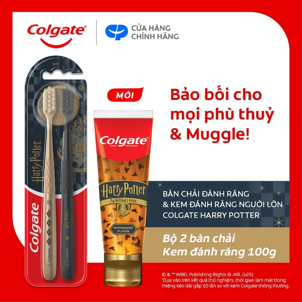 Bộ 2 bàn chải đánh răng và kem đánh răng dành cho người lớn Colgate Harry Potter 100g