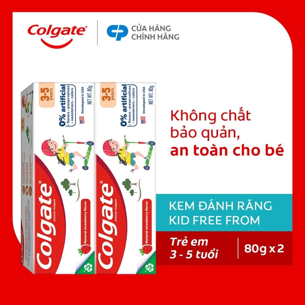 Bộ 2 Kem đánh răng Colgate Kid Free From cho bé 3-5 tuổi không chất bảo quản 80g