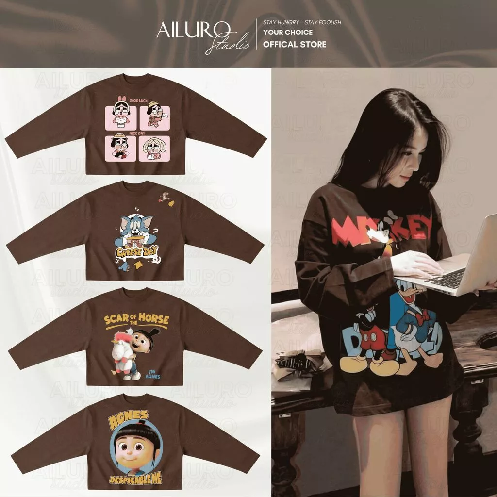 [NÂU SOCOLA] Áo Thun Tay Dài In Hình Dễ Thương Long Sleeve Form Boxy chất 100% Cotton phông tay lỡ nam nữ form rộng