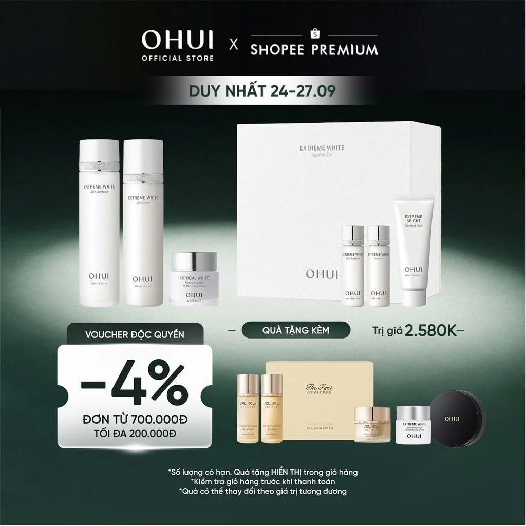 [OHUI Official] Bộ 6 món dưỡng trắng da chuyên sâu cao cấp OHUI Extreme White Special Set 390ml