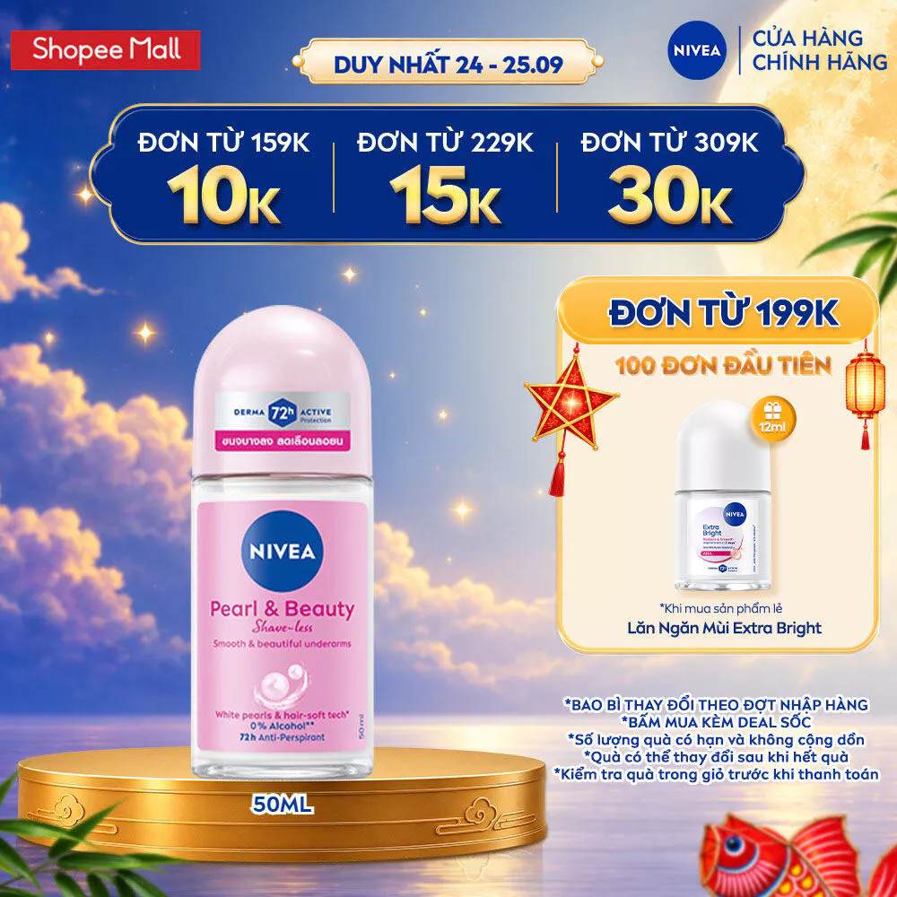 Lăn Ngăn Mùi NIVEA Pearl&Beauty Shaveless Ngọc Trai | Mịn Mượt Da 50ml / Lăn Khử Mùi Nữ - 98500