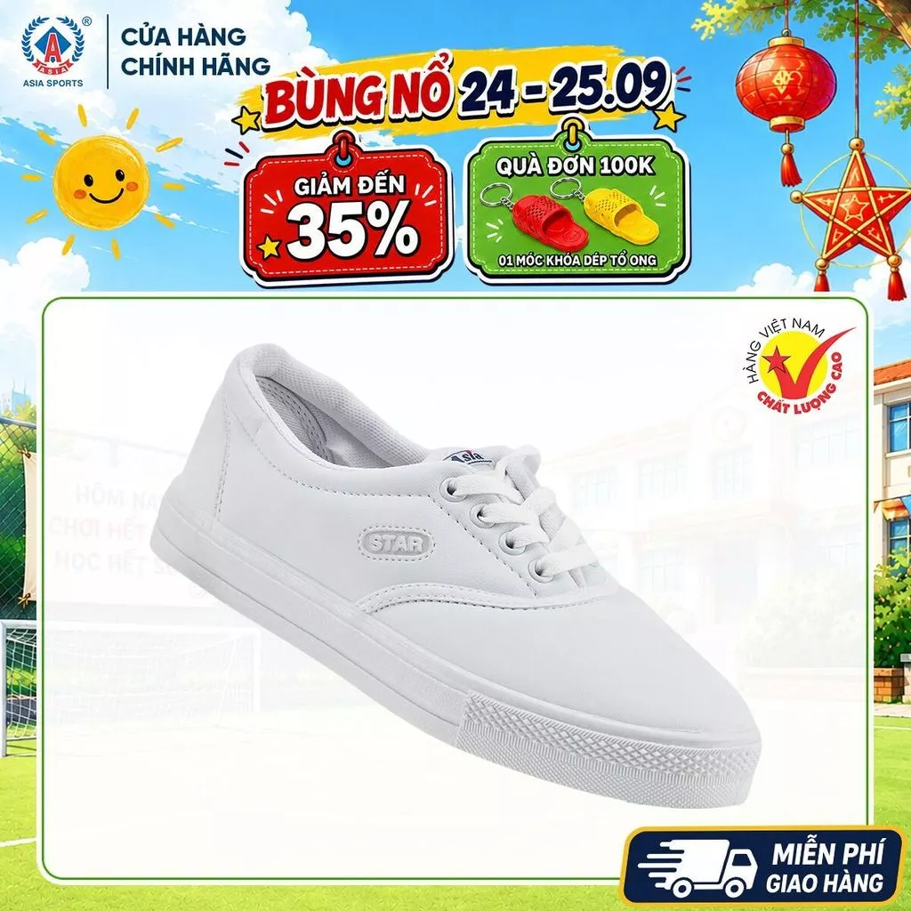 Giày Simili Nam ASIA Trắng Chính Hãng - Giày Thể Thao Đi Học Đi Bộ Dễ Lau Chùi Bền Đẹp - M03 STAR