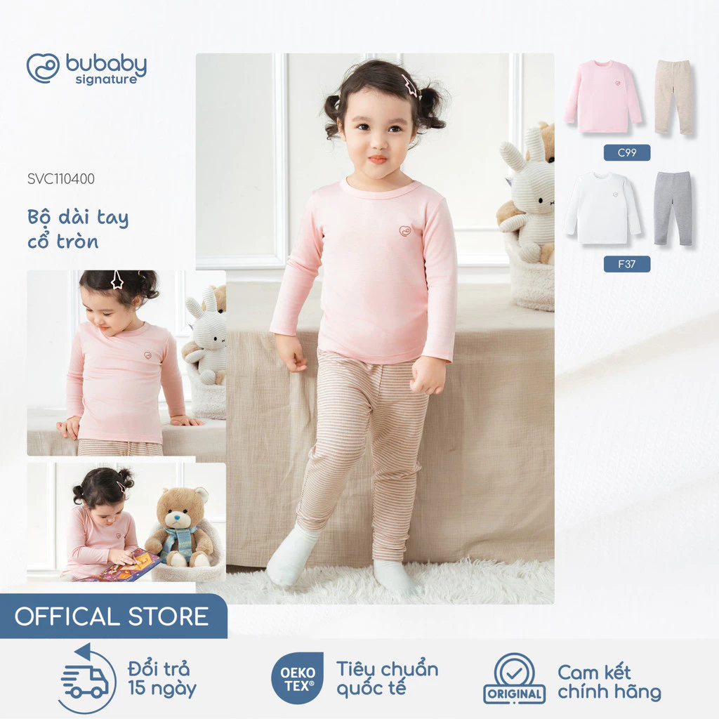 Bộ quần áo dài tay basic BU Baby, bộ dài tay thu đông mềm mịn ấp áp, bộ giữ nhiệt cho bé | SVC110400