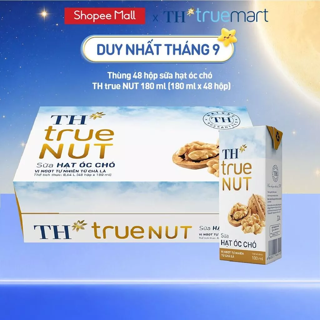 [LIVESTREAM] Thùng sữa hạt óc chó TH True Nut 180ml x 48 hộp