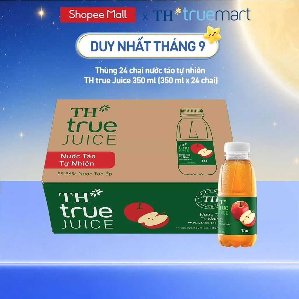 Thùng 24 chai nước trái cây TH true JUICE táo tự nhiên 350 ml (350 ml x 24)