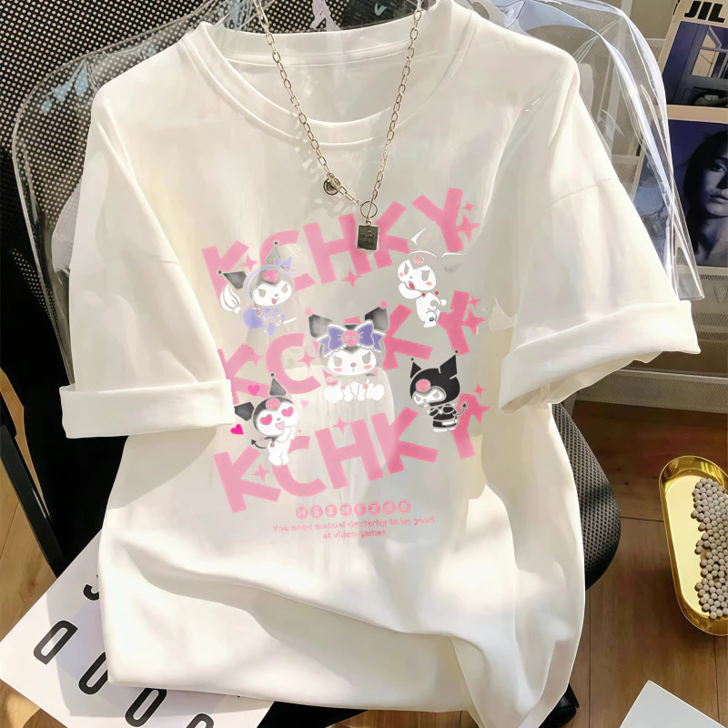 Áo Thun Nữ Màu Trắng In Họa Tiết Thiếu Nữ Ngọt Ngào, Phong Cách Casual Hàng Ngày, Chất Cotton Mềm Mại, Form Rộng#0541