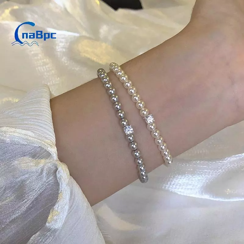< CnaBpc > Vòng tay ngọc trai Zircon sáng bóng kiểu Pháp dành cho nữ Trang sức đính cườm chống thấm nước thanh lịch cho mọi dịp Món quà hoàn hảo cho nữ Mới