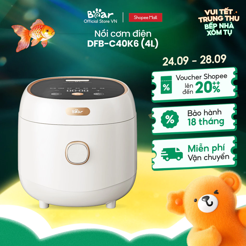 [Livestream] Nồi Cơm Điện 4L (lòng nồi) Bear DFB-C40K6 - Hàng chính hãng