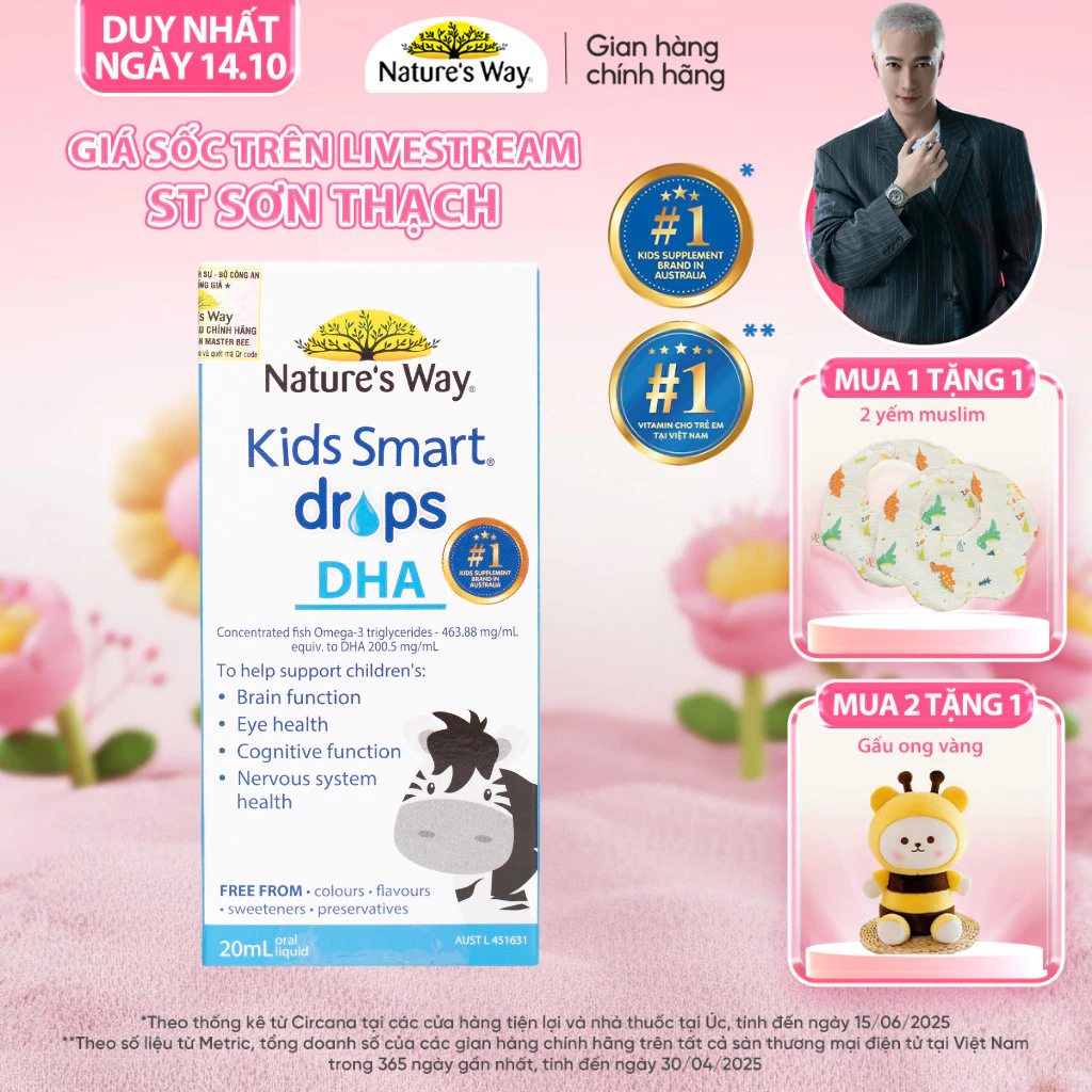 DHA Drops Nature's Way Kids Smart Drops Siro Thông Minh Bổ Sung DHA EPA, Hỗ Trợ Bổ Não Và Mắt Cho Bé 20ml
