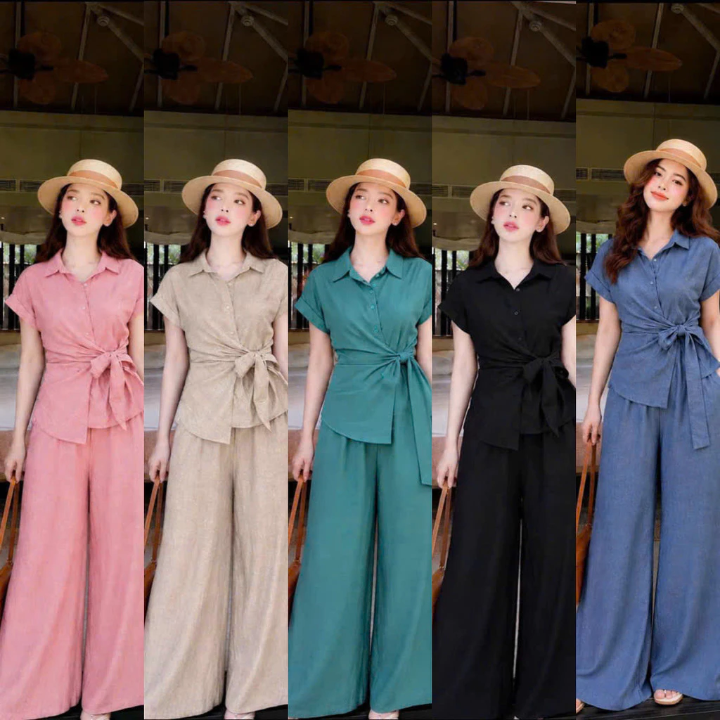 Set Bộ Quần Suông Áo Sơ Mi Thắt Nơ Eo Bigsize M-2XL Form Rộng Che Khuyết Điểm NY NA STORE