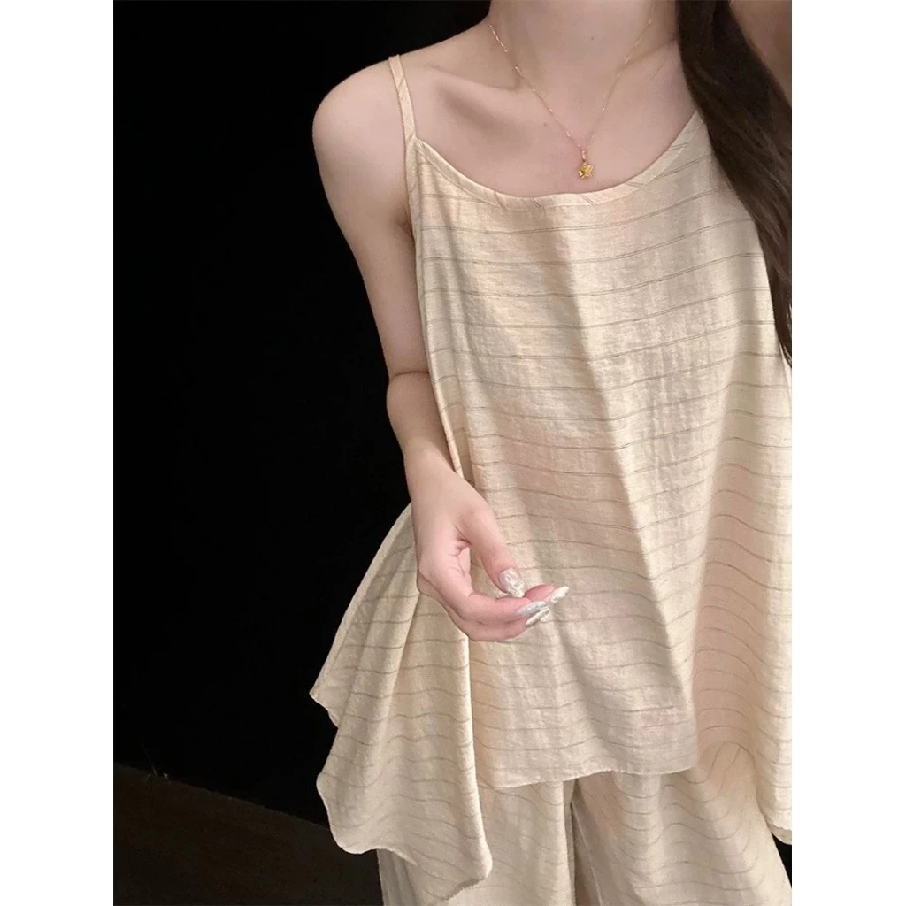 [Pre-Order]-Bộ đồ ngủ sọc thư giãn Hàn Quốc dành cho nữ Đồ ngủ gia đình phong cách lười biếng hợp thời trang Hannie_Oder