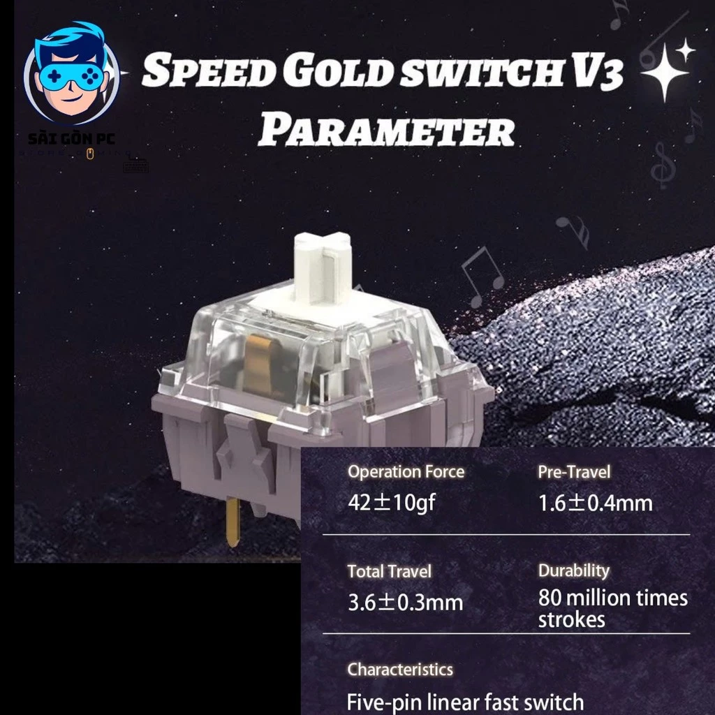Combo Switch Bàn Phím Cơ Speed Gold Switch V3 Linear 5 Pin Hot Swap 42gf Siêu Mượt Gaming