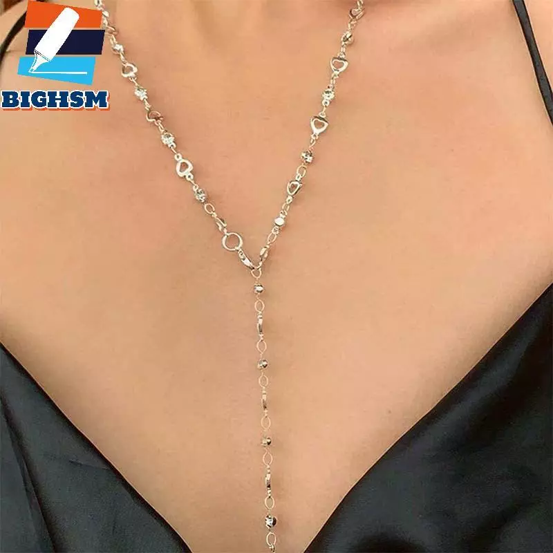 [BIGHSM] Kính đầy màu sắc thời trang Dây chuyền xương đòn kim loại hình chữ Y dài màu bạc vàng sel Nelace Trang sức cơ thể dự tiệc