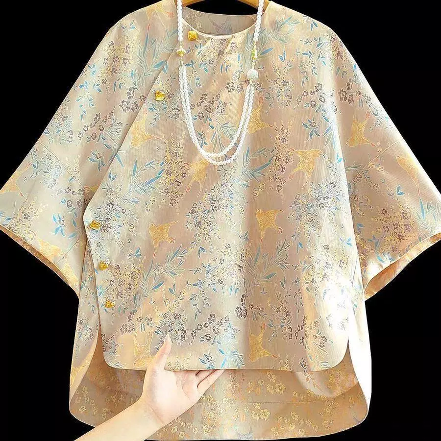 Áo Sơ Mi Tay Ba Phần Tư Phong Cách Trung Hoa Mới In Tinh Tế Phong Cách Trung Hoa Tính Khí Cao Cấp Mùa Hè Mặc Hàng Ngày