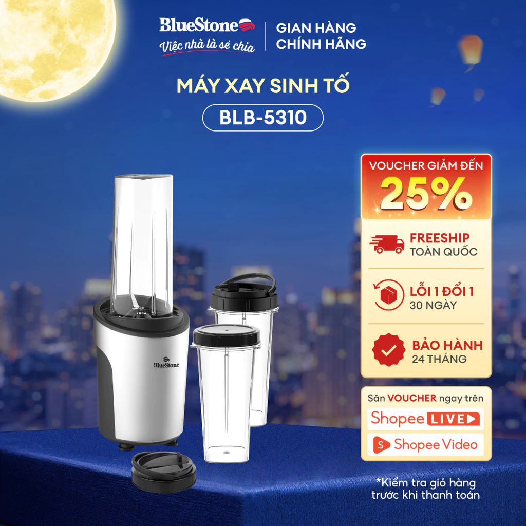 Máy Xay Sinh Tố Mini BlueStone BLB-5310 | 450W – Xay Trái Cây, Sinh Tố | Bình Mang Đi – Nhỏ Gọn – Tiện Lợi | BH 2 năm