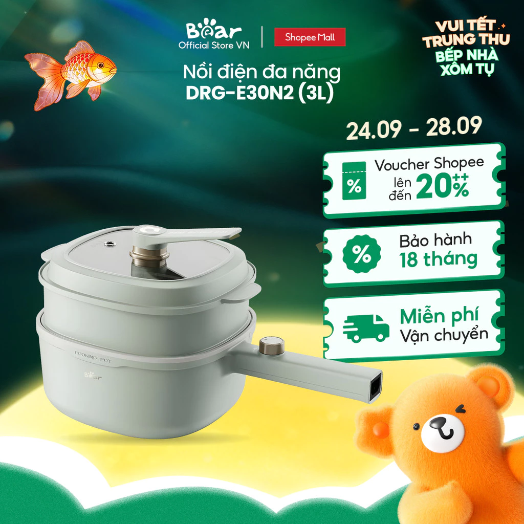 Nồi điện đa năng Bear 3L 1000W DRG-E30N2 - Hàng Chính Hãng