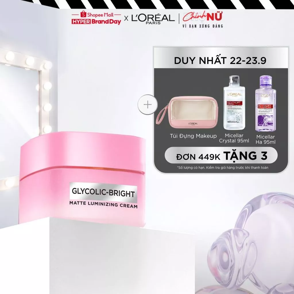 Kem Dưỡng Sáng Da Đột Phá [MelasylTM] Làm Mờ Thâm Nám Glycolic-Bright Matte Luminizing Cream L’Oréal Paris 50ml