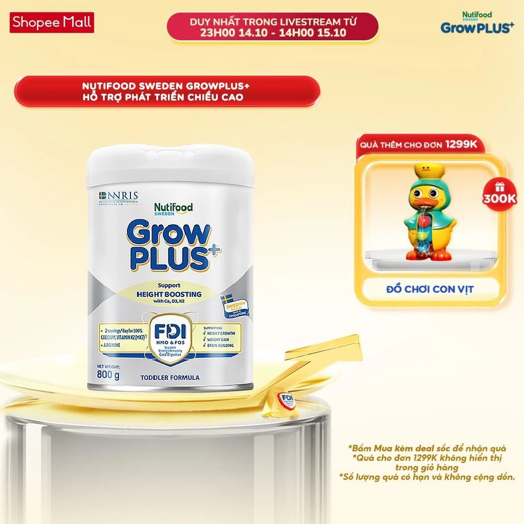 Sữa Bột Nutifood Sweden GrowPLUS+ Cao lớn vượt trội (Bạc) 800g