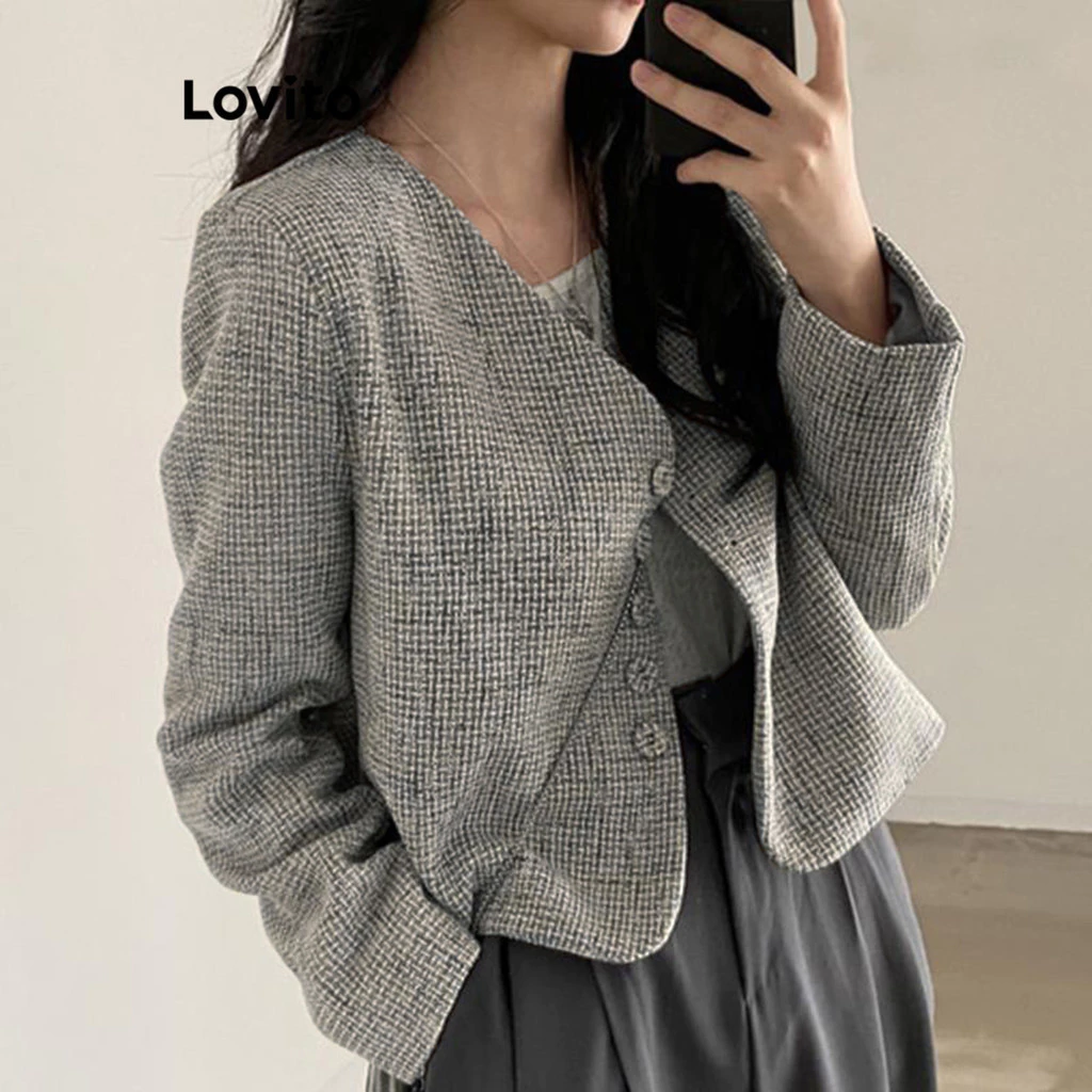 Lovito Áo khoác thường ngày có nút trơn Áo khoác phía trước dành cho nữ LNE29369 (Nhiều màu)