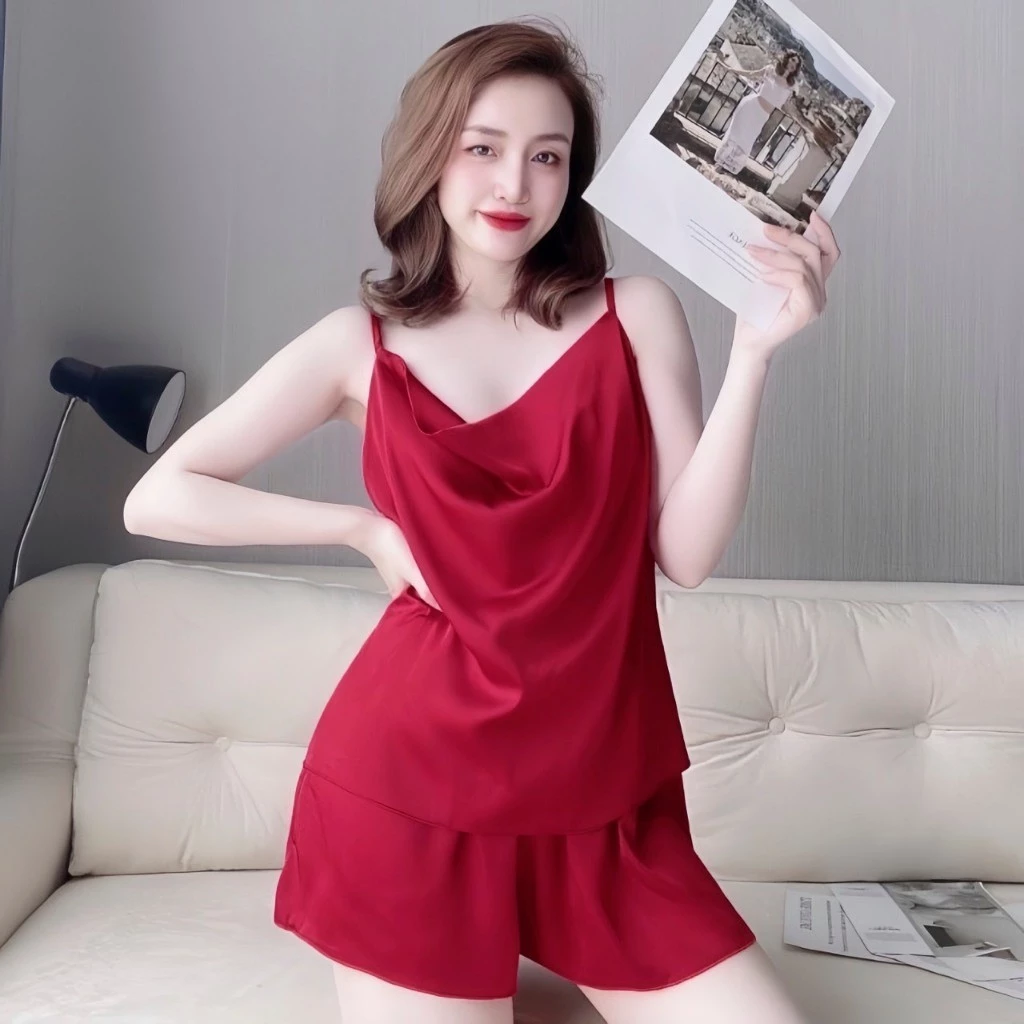Đồ Bộ Mặc Nhà Hai Dây Quần Đùi Lụa Satin Hisexy MS13