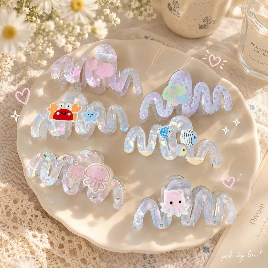 Kẹp Tóc Càng Cua Sóng Biển Trong Suốt Họa Tiết Hải Dương Cute Hàn Quốc Phụ Kiện Tóc Nữ Cao Cấp