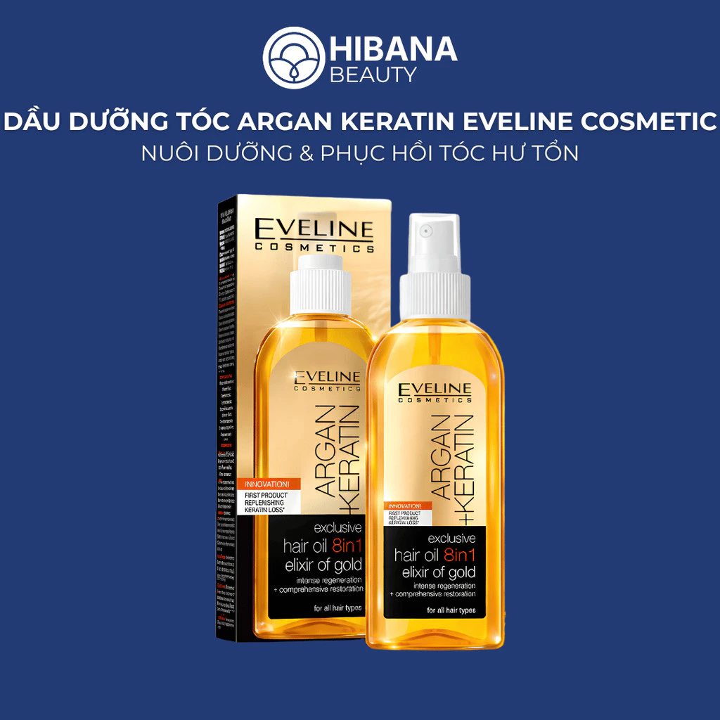 Dầu Dưỡng Tóc Argan Keratin Eveline Cosmetic, Giúp Nuôi Dưỡng, Phục Hồi Tóc Hư Tổn | 150ML