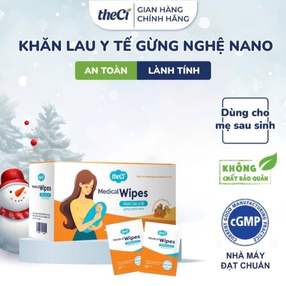 🌿 Khăn Lau Y Tế Gừng Nghệ Nano theCi Chính Hãng - Cho Mẹ Sau Sinh (Voucher Extra, Freeship)