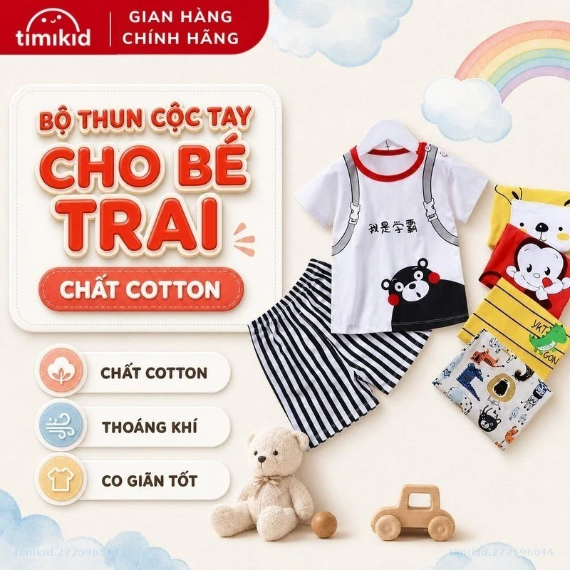 Bộ Thun Cộc Tay Cho Bé Trai Link Card - Chất Cotton Mềm Mịn, Thoáng Khí - Timikid