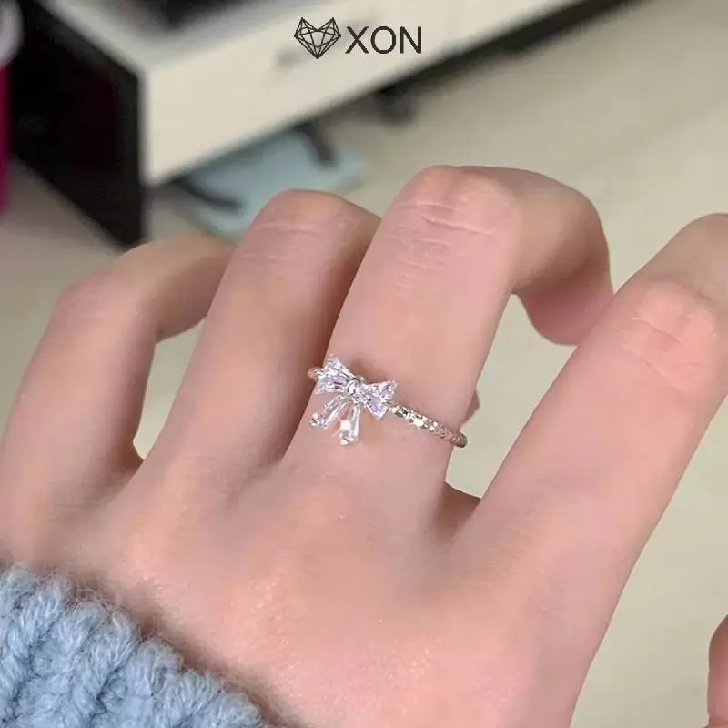 [XON] Nhẫn mở đầu bằng Zircon sáng bóng phong cách Hàn Quốc dành cho nữ Cô gái Nhẫn nơ lãng mạn Thời trang Quà tặng trang sức ngón tay đơn giản [Mina]