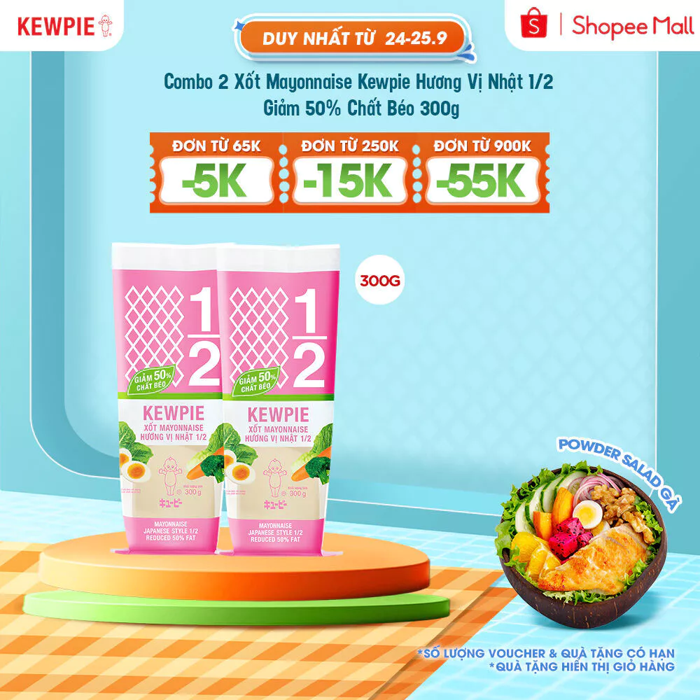 Combo 2 Xốt Mayonnaise Kewpie Hương Vị Nhật 1/2 Giảm 50% Chất Béo 300g