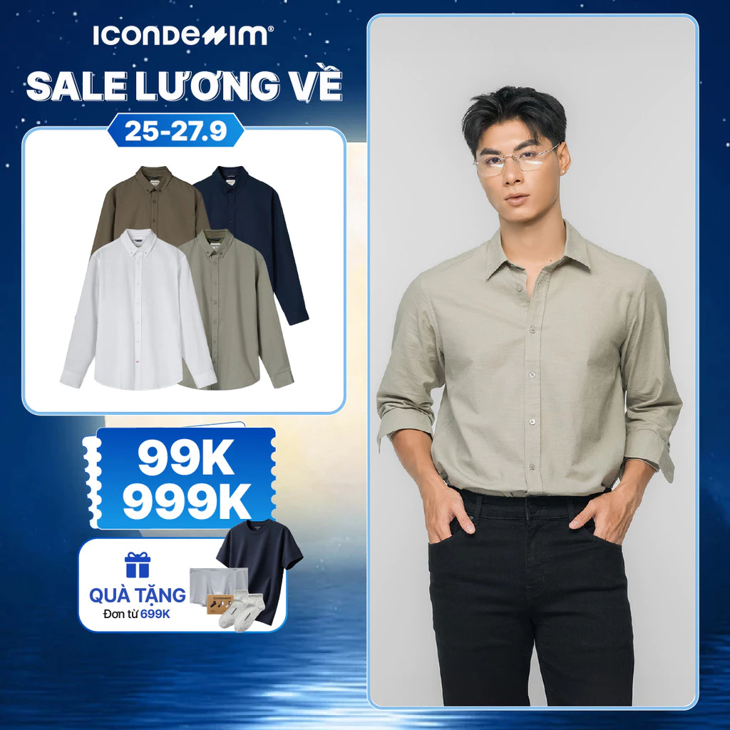 Áo Sơ Mi Linen Nam Tay Dài ICONDENIM Coastal Breeze Form Regular SMID0277
