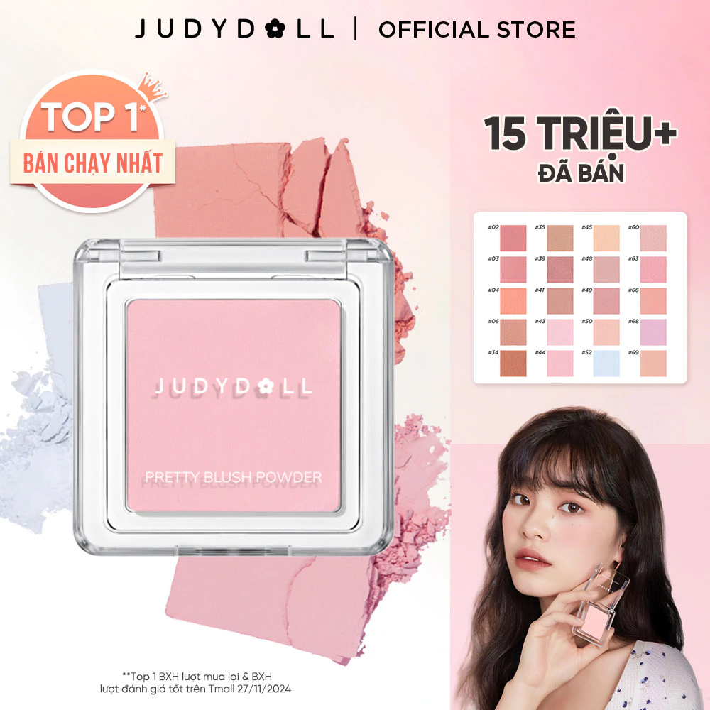 Phấn Má Hồng JUDYDOLL 2g Đơn Sắc Mịn Lì Chuẩn Màu Trang Điểm Tự Nhiên Lâu Trôi Bền Màu Suốt 24h