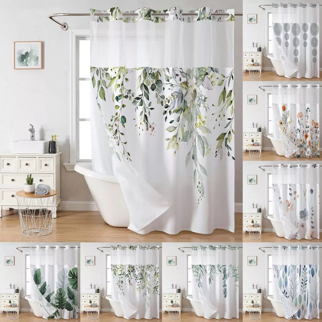 Hai Lớp Lớn Lá Nhẫn In Hình Kỹ Thuật Số Rèm Tắm Chống Thấm Nước Chống Sương Cho Phòng Tắm Phòng Ướt