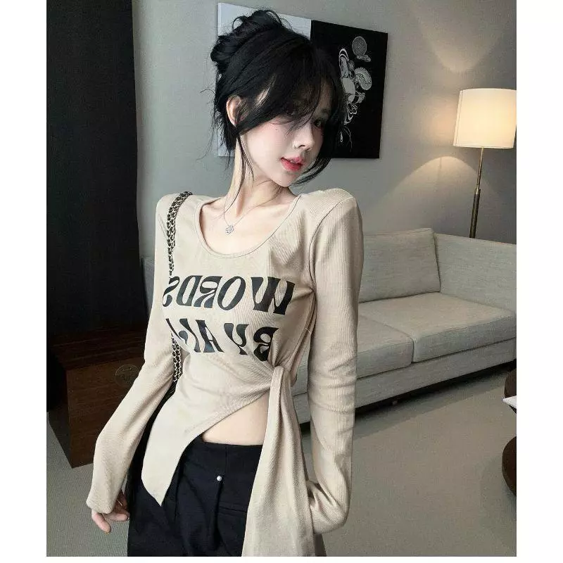Phụ Nữ Xuân Thu Plus Size Thắt Lưng Rỗng Dài Tay Áo Top
