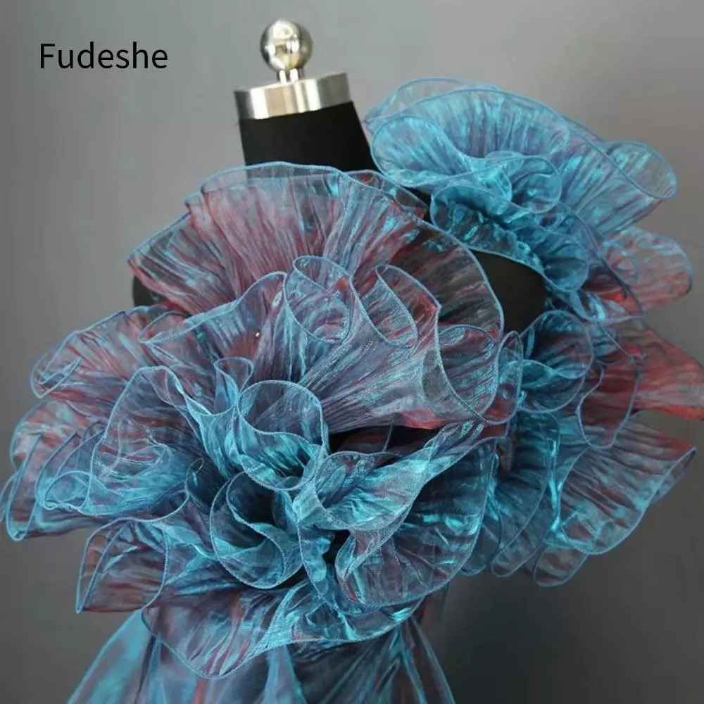 Vải may xếp nếp FUDESHE, Ren lưới xếp li trong suốt rộng 15CM, Phụ kiện váy vải voan sóng lớn chất lượng cao 2025