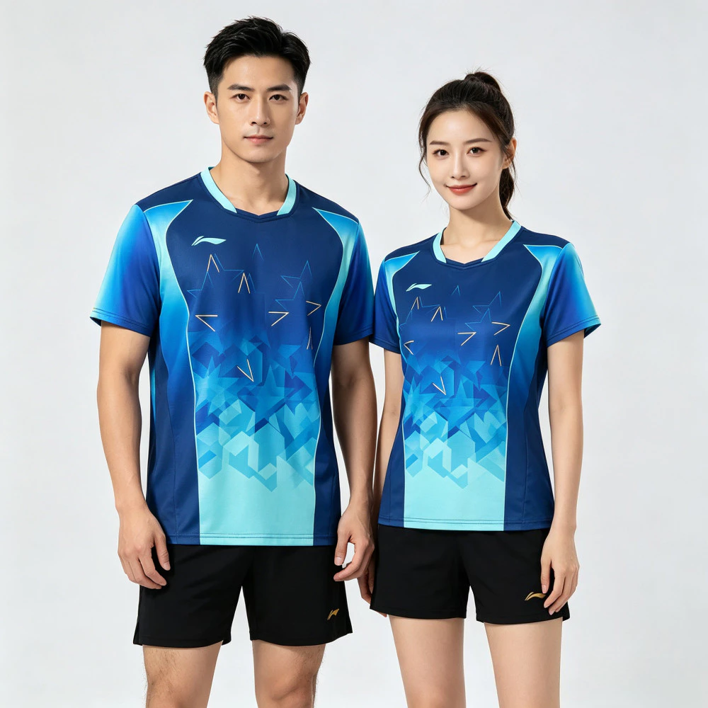 Áo cầu lông Pro Unisex 6687 – Dynamic Meteor Streak Print & Crew Neck, Áo khô nhanh cấp độ giải đấu dành cho cầu lông trong nhà / ngoài trời, quần vợt & bóng dưa chuột