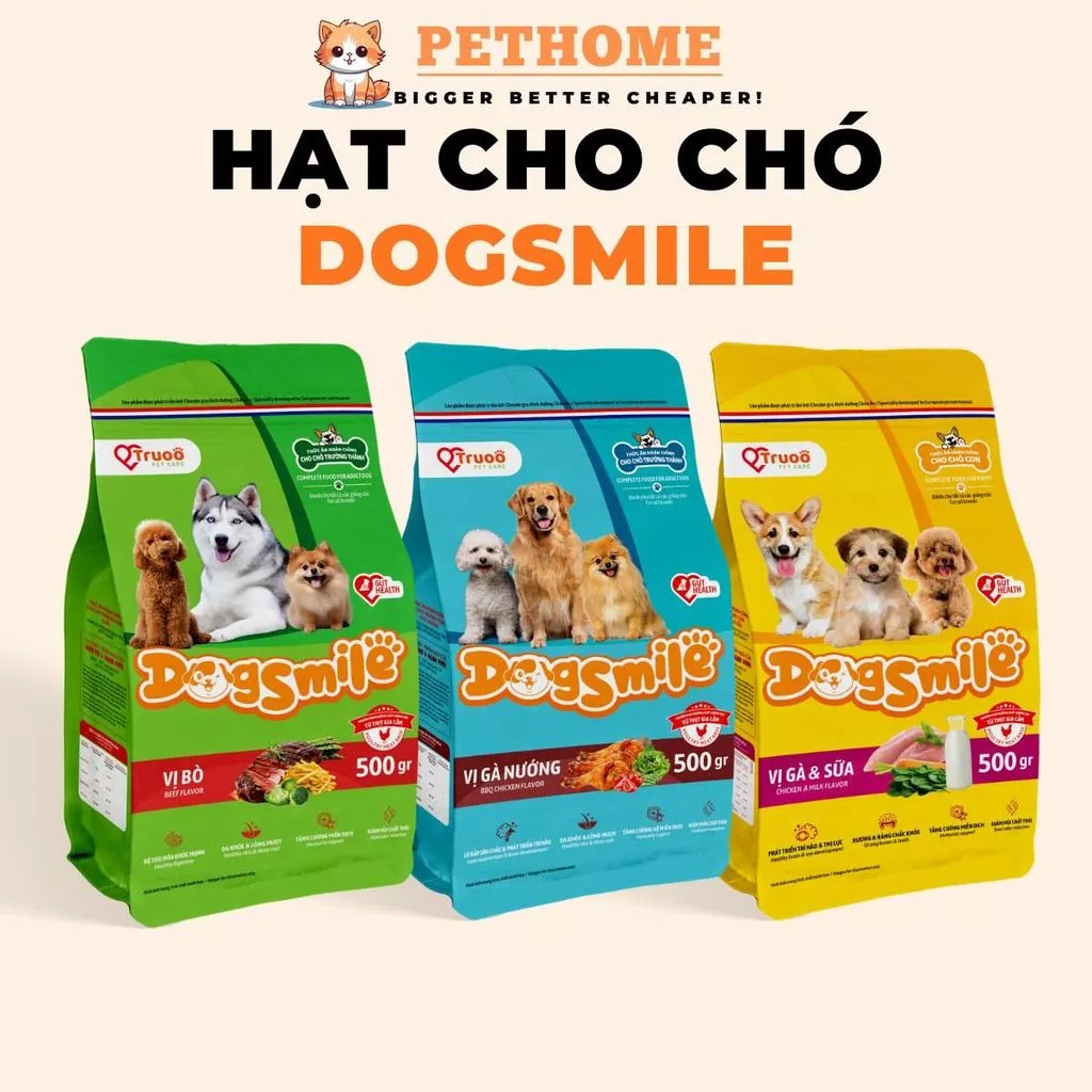 Hạt Thức Ăn Cho Chó DogSmile 3 Vị Gà Sữa, Chó Con, Bò Gà Nướng Cho Chó Trưởng Thành - 500g 2kg