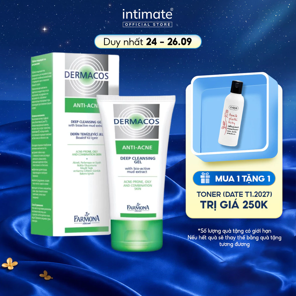 Sữa Rửa Mặt Farmona Giúp Loại Bỏ Mọi Bụi Bẩn Lượng Dầu Dư Thừa Trên Da Dermacos Anti-Acne Deep Cleansing Gel 150ML