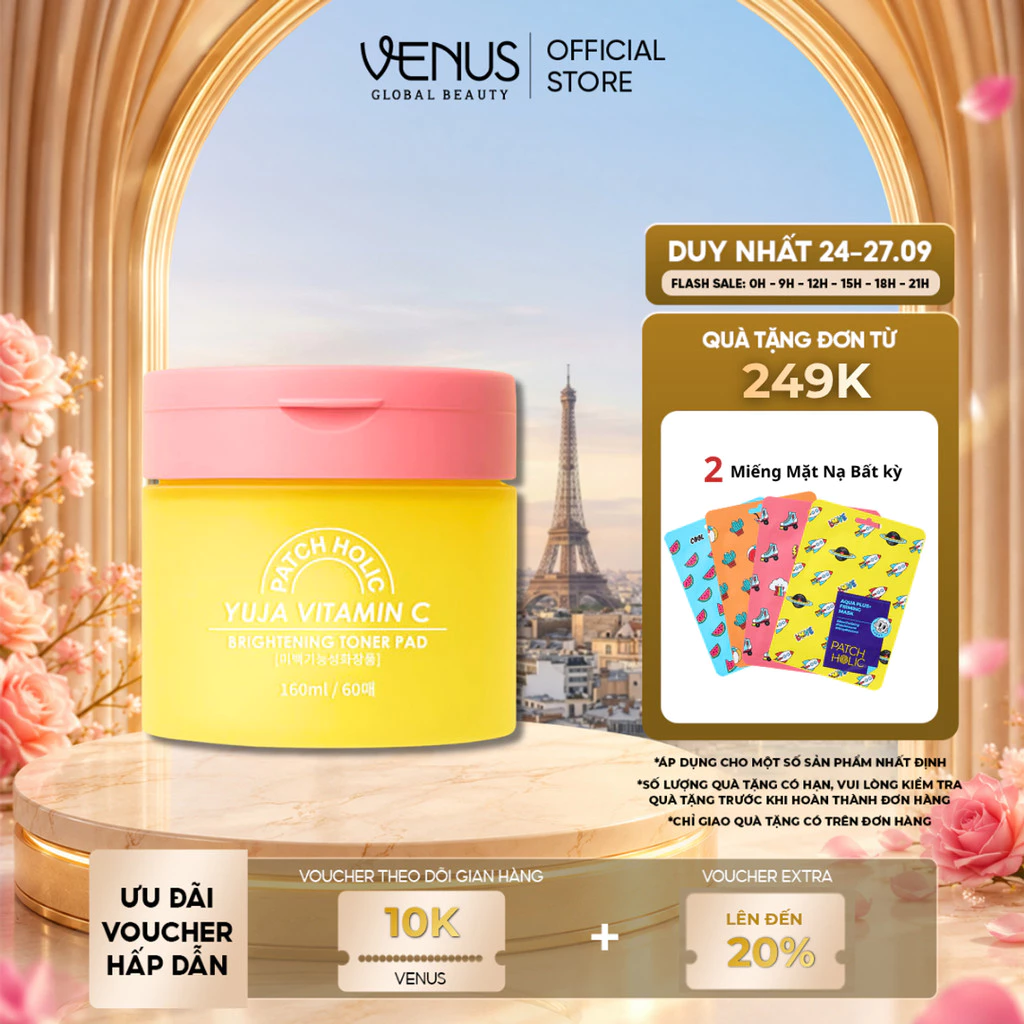 Toner Pad Patch Holic 160ml/60 Miếng Chiết Xuất Trái Yuja & Vitamin C Hỗ Trợ Làm Sáng Và Đều Màu Da - THUẦN CHAY