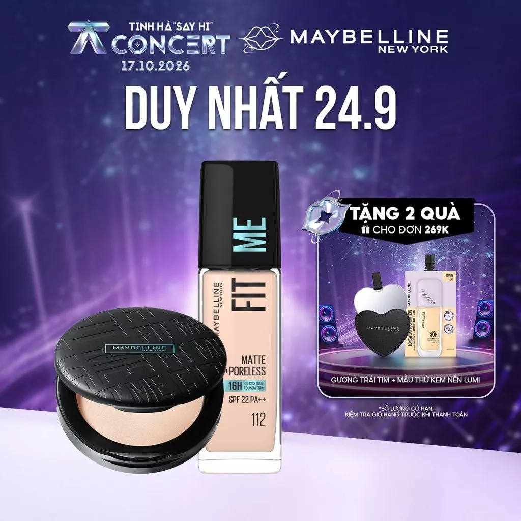 [Bộ trang điểm] Kem Nền Mịn Nhẹ Kiềm Dầu Fit Me 30ml và Phấn Phủ Kiềm Dầu Chống Nắng 16H Fit Me Maybelline New York 6g