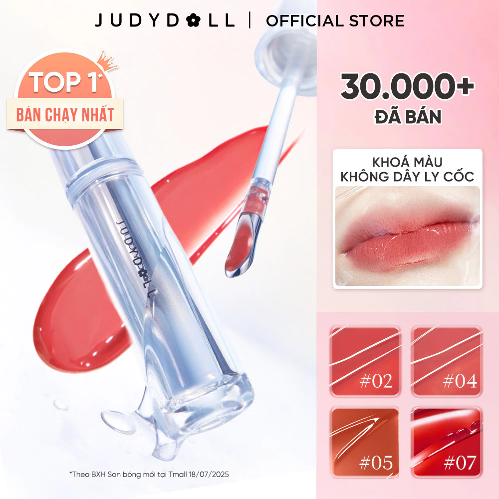 Son Đầu Sắt JUDYDOLL Watery Lip Gloss Son Tint Bóng Dưỡng Ẩm Bền Màu Lâu Trôi Không Lộ Vân Môi 2,4g