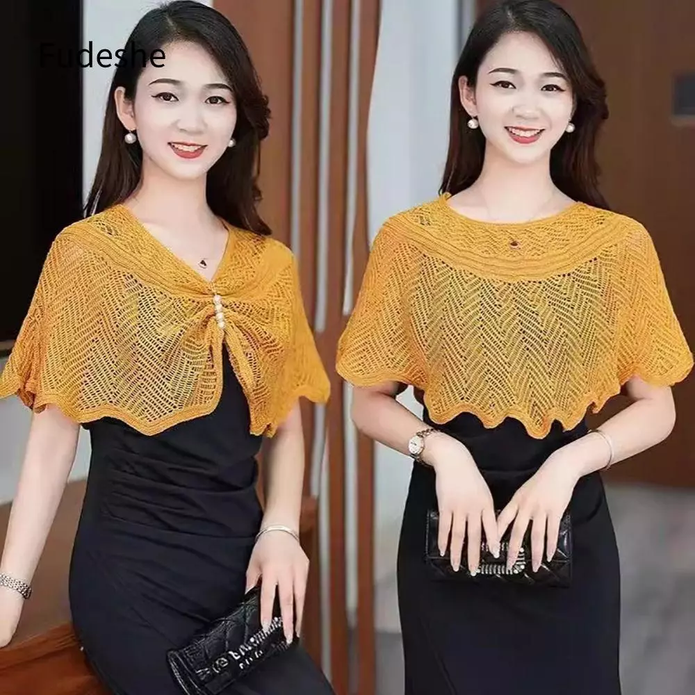 Khăn choàng dệt kim FUDESHE, Khăn choàng vải tuyn thoáng khí nhiều màu, Áo khoác mỏng ren nữ ngắn Áo nữ