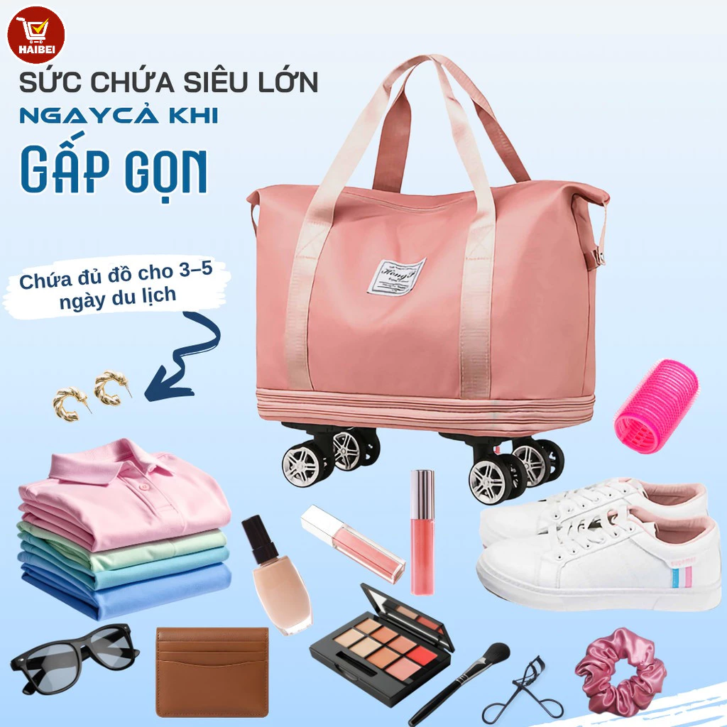 Túi du lịch đơn giản, vali có bánh xe, dung tích lớn, có thể xách tay hoặc đeo trên lưng.