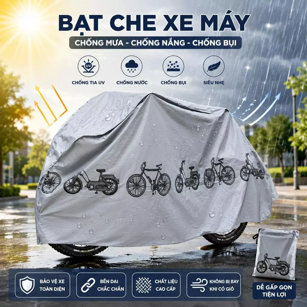 Bạt Che Xe Máy Xe Đạp Xe Điện Chống Mưa Chống Nắng Chống Bụi Áo Trùm Xe Siêu Nhẹ Bền Dai - GD330